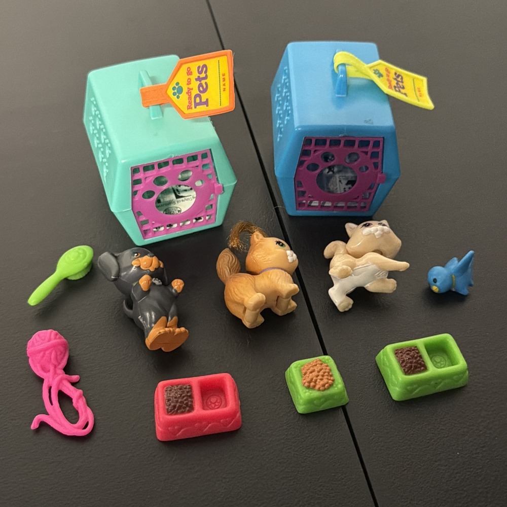 Vtg Kenner 1993 Littlest Pet Shop Perky Puppy Dog With Cozy Crate, Cats Lot